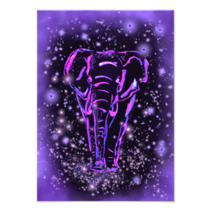 ElefantPoster i Lila Rosa Starry Natt Fototryck
