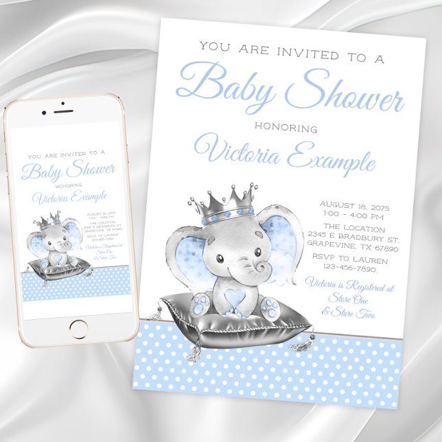 Elefantprins Baby Shower för Pojke Inbjudningar (Boy Elephant Baby Shower Invitation. Instant download and printed invitations available.)