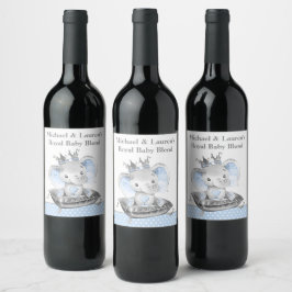 Elefantprins Baby Shower Vinvignetter Vinflaska Etikett