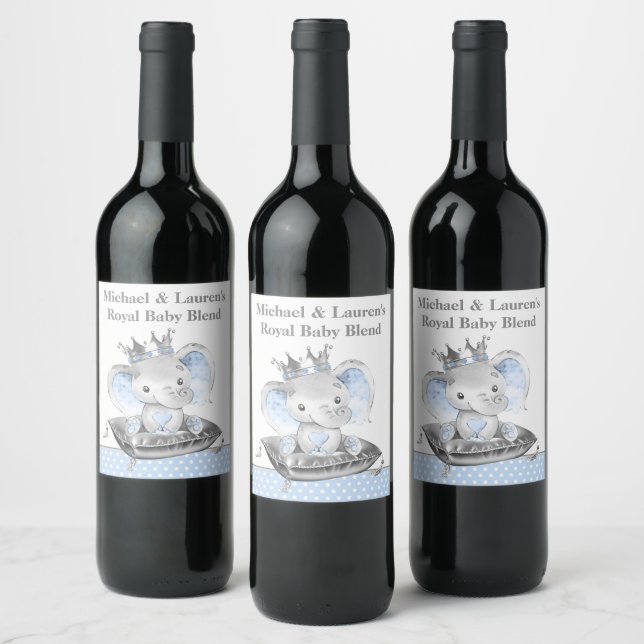 Elefantprins Baby Shower Vinvignetter Vinflaska Etikett (Flaskor)