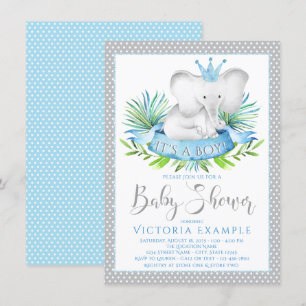 Elefantprins Pojke Baby Shower Inbjudningar
