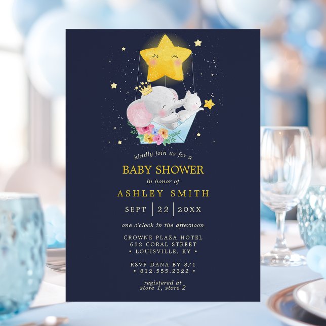 Elefantprins Stjärnor Navy Pojkbarn Baby Shower Inbjudningar (Skapare uppladdad)