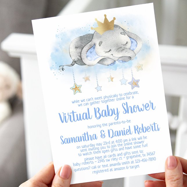 Elefantprins virtuell baby shower-inbjudan inbjudningar (Skapare uppladdad)