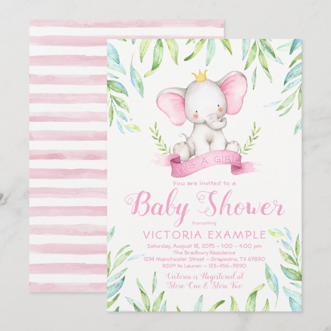 Elefantprinsessa Baby Shower-inbjudningar Inbjudningar (Fram/baksida)