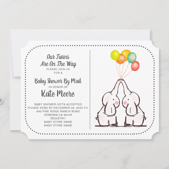 Elefants Baby Shower by Mail | TWILLINGAR Inbjudningar (Framsida)