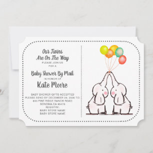 Elefants Baby Shower by Mail TWILLINGAR Inbjudningar