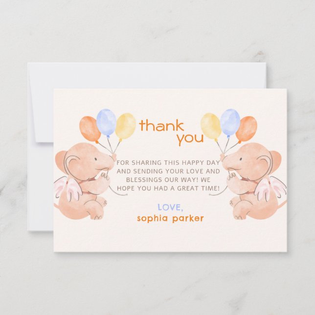 Elefants Baby Shower Tack Kort (Framsida)