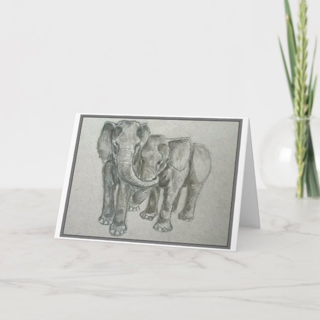 Elefants Blank Greeting Card Kort (Framsida)