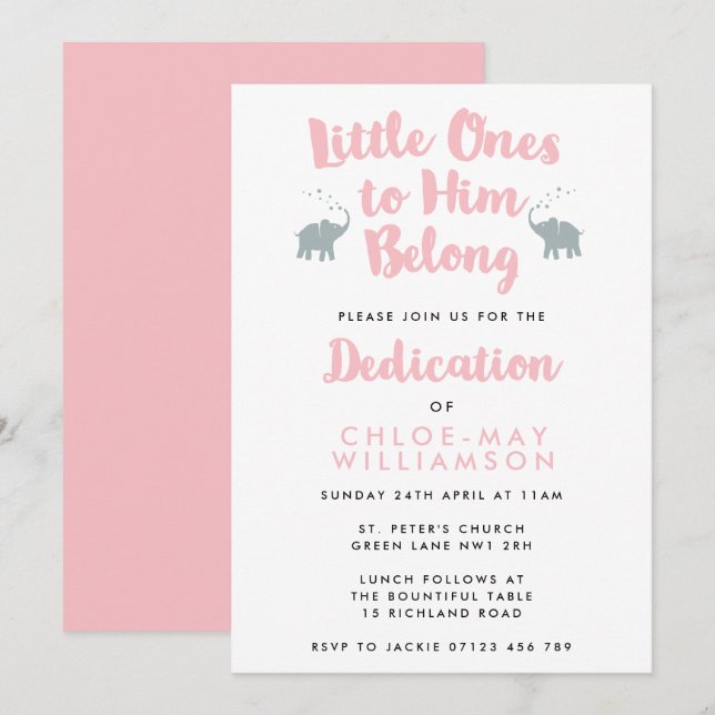 Elefants Christian Dedication bjudande in | ROSA Inbjudningar (Fram/baksida)