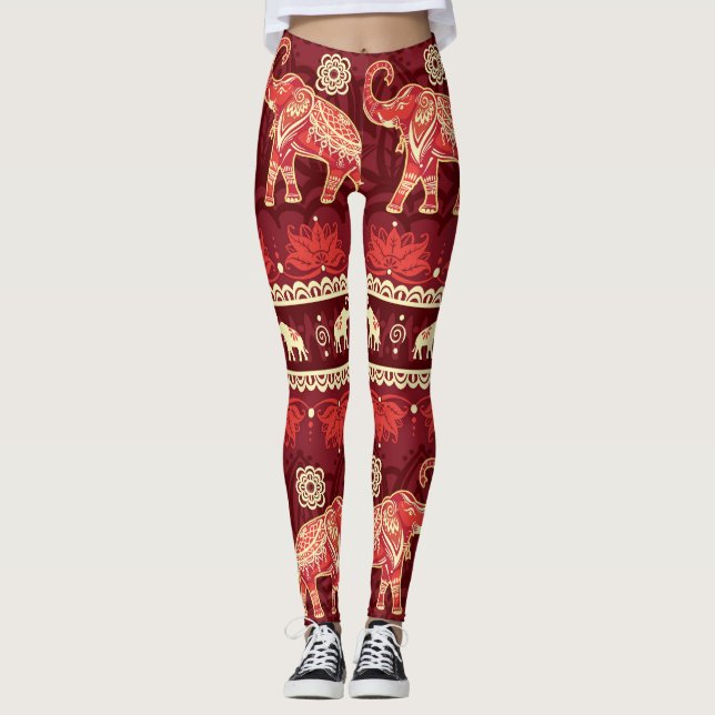 Elefants March: Playful Seamless Mönster. Leggings (Framsida)
