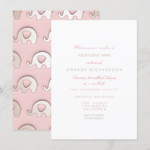 Elefants Rosa Birthday Baby Shower Ivory White Inbjudningar