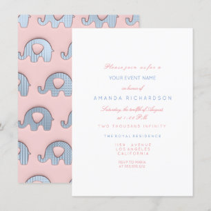 Elefants Rosa Pastel Blue Baby Shower White Inbjudningar