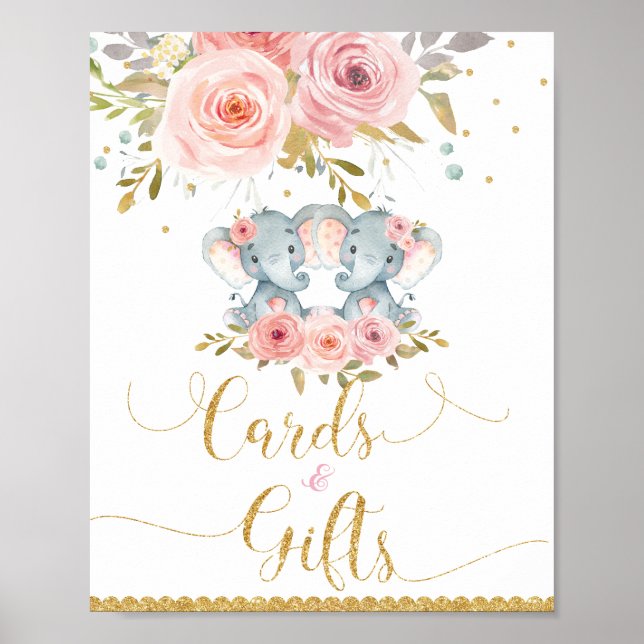 Elefantskylt för tjugonio-flickor, babyvykort och  poster (Framsidan)