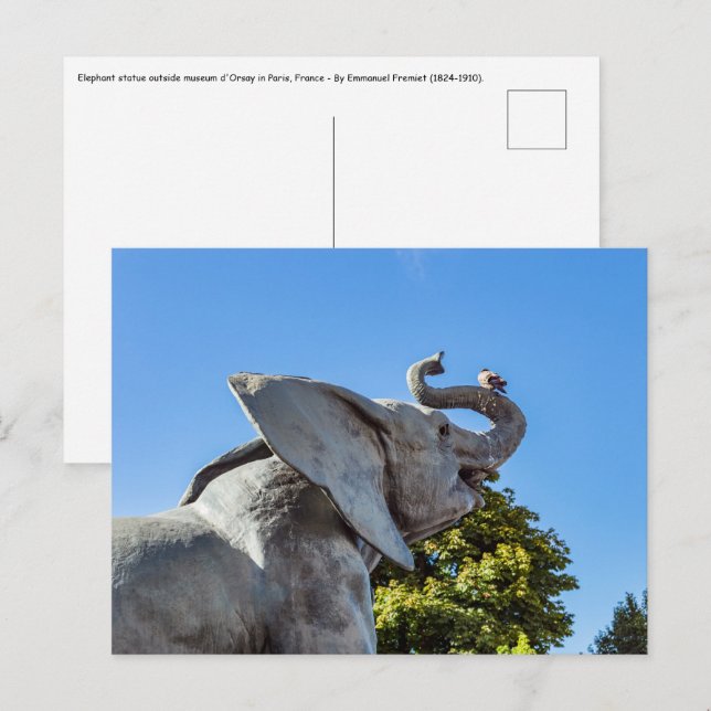 Elefantstaty utanför museum d'Orsay i Paris Vykort (Fram/baksida)