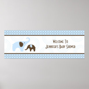 Elefantstygn Blå Baby Shower Banner Poster
