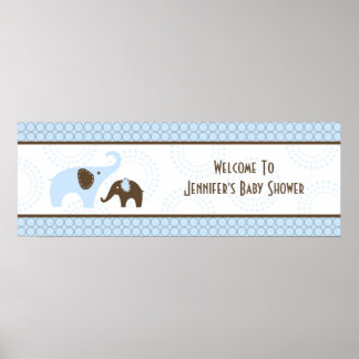 Elefantstygn Blå Baby Shower Banner Poster