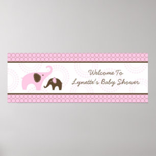 Elefantstygn Rosa Baby Shower Banner Poster