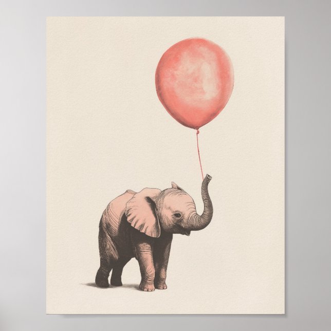 Elefanttryck | Baby Elefant Konst | Barnkammare Poster (Framsidan)
