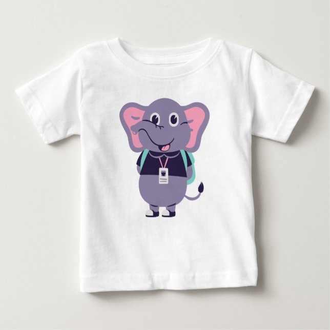 Elefanttryckt baby fin jersey t-shirt (Framsida)