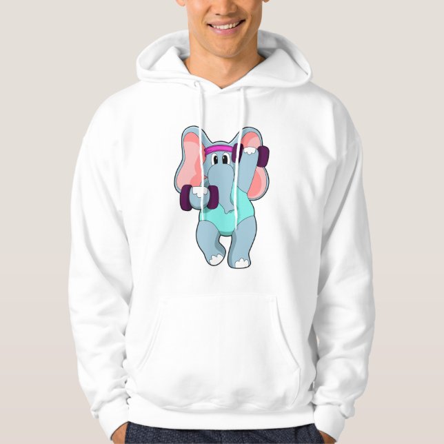 Elefantutbildning vid styrkeutbildning med dumbbel hoodie (Framsida)