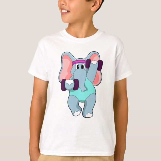 Elefantutbildning vid styrkeutbildning med dumbbel t shirt (Framsida)