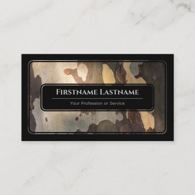 Elegan black framed wood stil wood grain träd visitkort (Framsida)