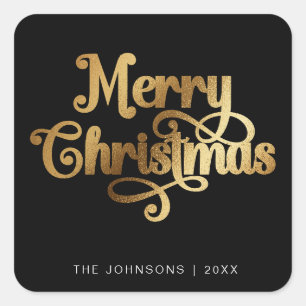 Elegan Black & Guld God jul Script Anpassningsbar Fyrkantigt Klistermärke