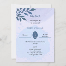 Elegan Blue Aesthetic Customized Baby Shower Inbjudningar
