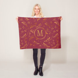 Elegan monogram guld berry marsala rosa mönster fleecefilt