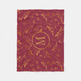 Elegan monogram guld berry marsala rosa mönster fleecefilt
