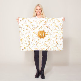 Elegan monogram guld berry mönster på vitt fleecefilt