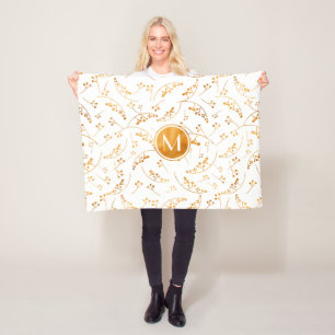 Elegan monogram guld berry mönster på vitt fleecefilt