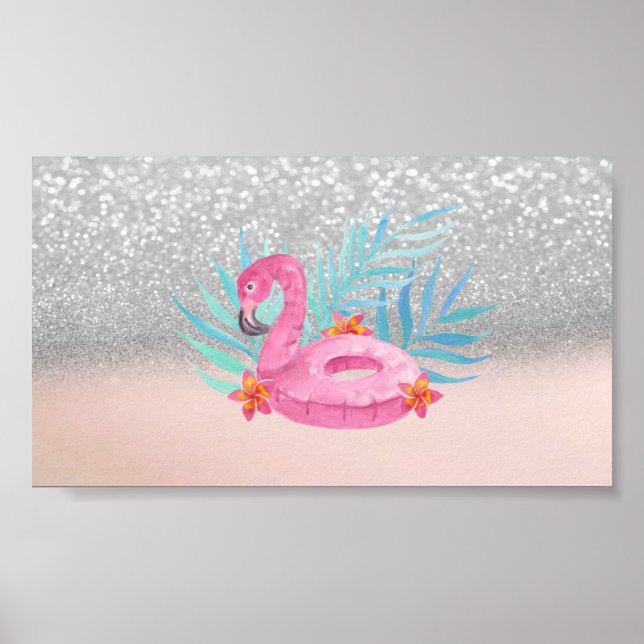 Elegan Trendig Rosa Flamingo Silver Glitter Poster (Framsidan)