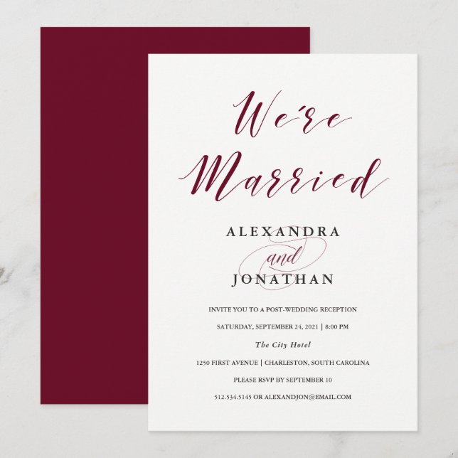 Elegan typografi | Marsala efterbröllopsceremoni Inbjudningar (Fram/baksida)