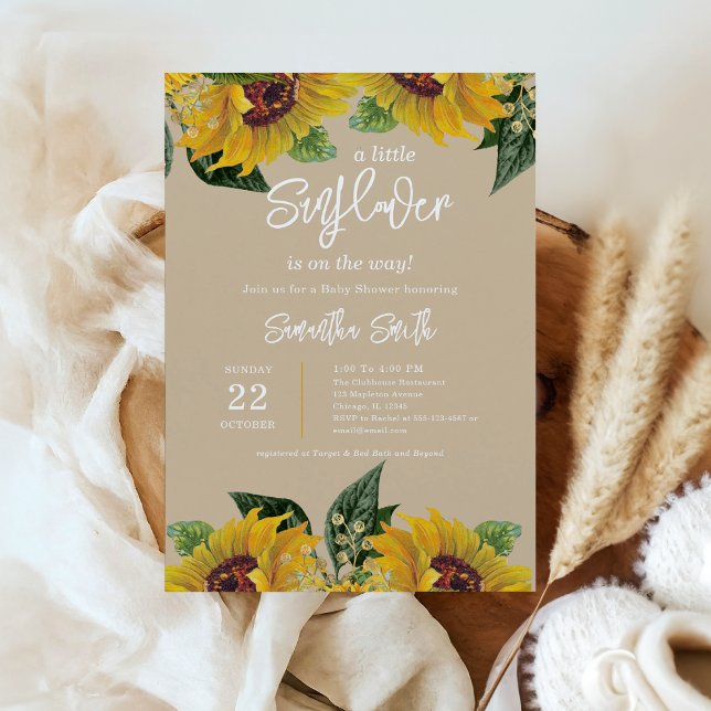 Elegance Beige Rustic Sunsun Baby Shower Inbjudningar (Elegance warm tones Rustic Sunflower Baby Shower)