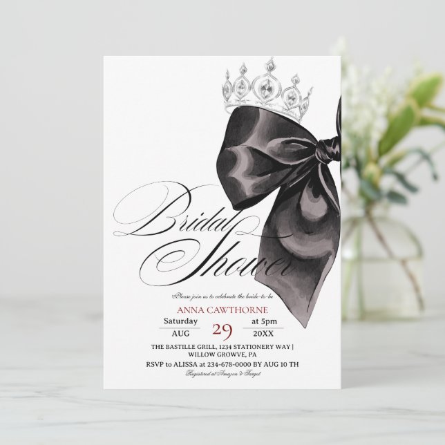 Elegance Black Bow Bridal Shower Inbjudningar (Stående Fram)