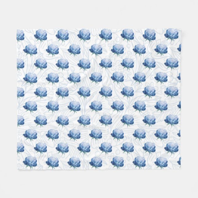 Elegance Blue Peony Botanical Wrapping Papper Fleecefilt (Framsidan (Horisontell))