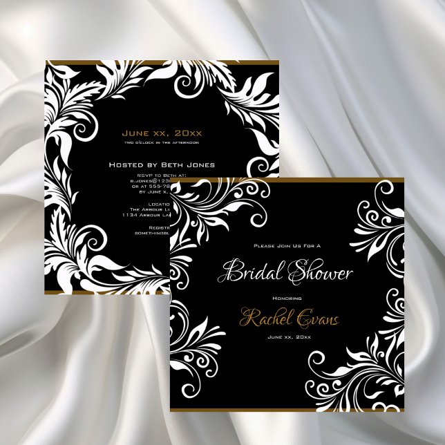 Elegance - Bridal Shower Invitation 5.25" x 5.25" Inbjudningar (Gold and Black Elegant Bridal Shower Invitation)