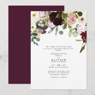 Elegance Dusty Ro & Burgundy Blommigt Bröllop Inbjudningar