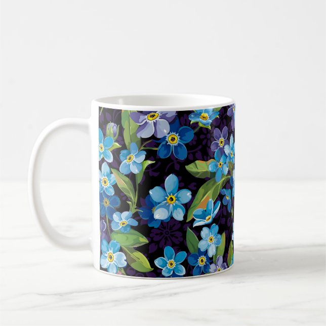 Elegance Glöm-Me-Not-Blommönster Kaffemugg (Vänster)