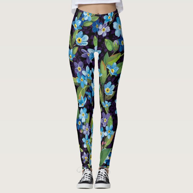 Elegance Glöm-Me-Not-Blommönster Leggings (Framsida)