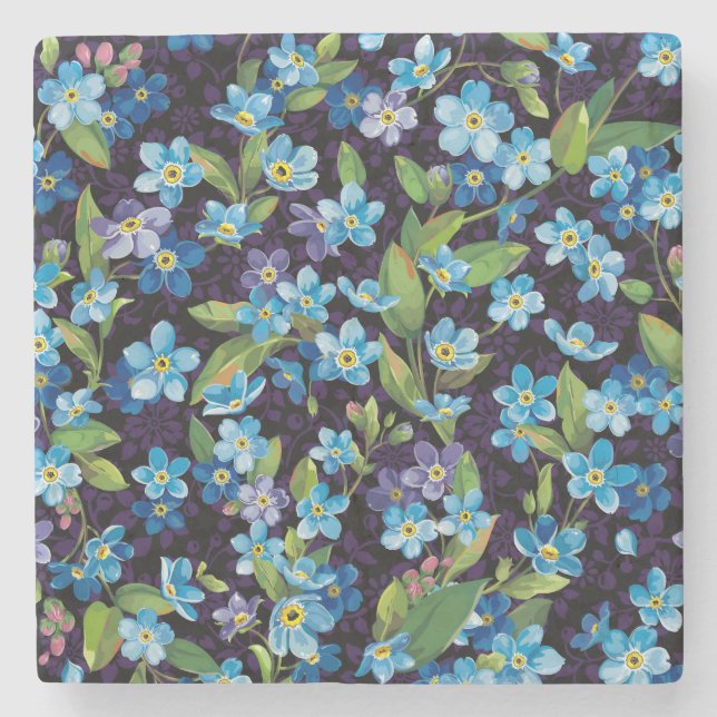 Elegance Glöm-Me-Not-Blommönster Stenunderlägg (Framsidan)