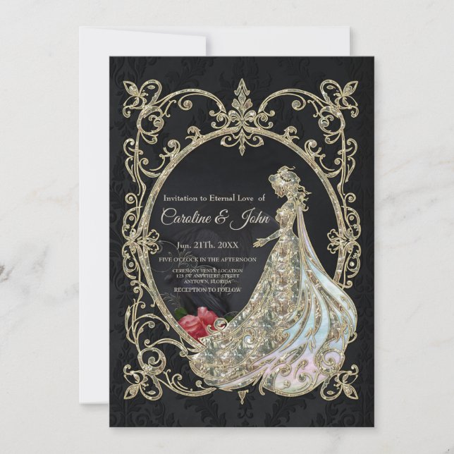 Elegance i guld och Black. Inbjudningar (Framsida)