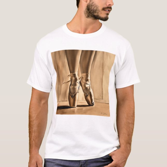 Elegance i Rörelse: Ballet Shoe Sketch T Shirt (Framsida)