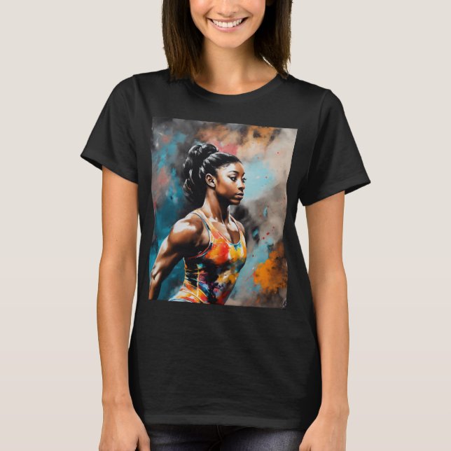 Elegance i Rörelse: Simone Biles T Shirt (Framsida)