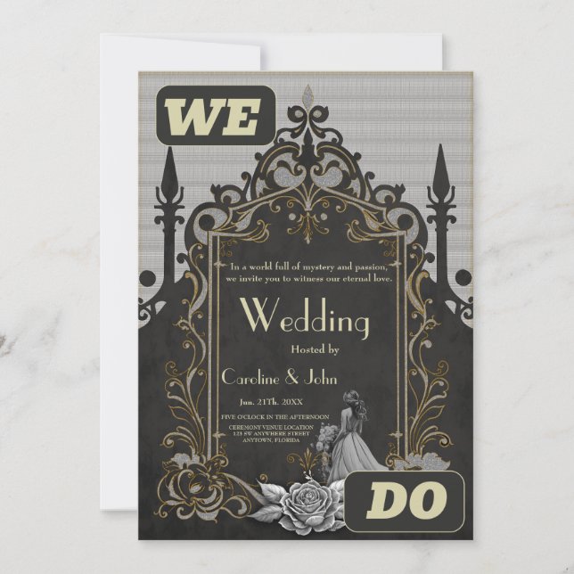 Elegance i silver och Black. Inbjudningar (Framsida)