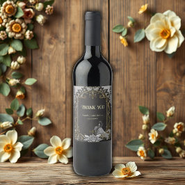 Elegance i silver och Black. Vinflaska Etikett