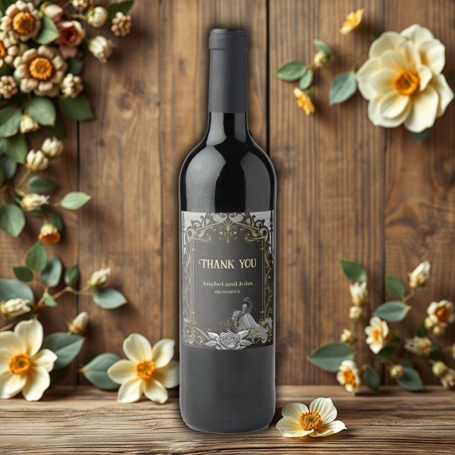 Elegance i silver och Black. Vinflaska Etikett (Skapare uppladdad)