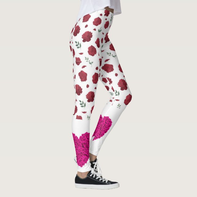 Elegance in Bloom: Vita skinn med Röd ros Leggings (Höger)