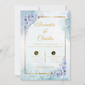 Elegance in Blue: Bröllopsinbjudan med Marble a Inbjudningar